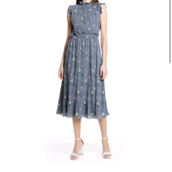 🛍️Ted Baker Toppaz Oracle Pleated Midi Dress Gray Women’s 3 Size 8 Floral - Picture 2 of 8